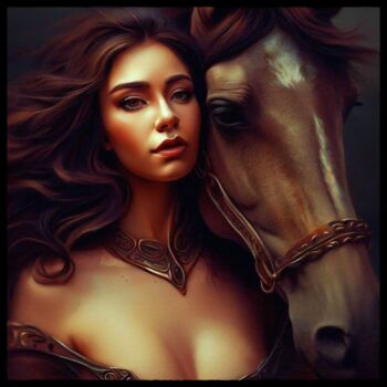 数字艺术 标题为“Woman and Horse, ch…” 由Cosmicphil1, 原创艺术品, 数字油画