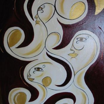 Painting titled "Visages dans l'ombre" by Cathy Doutault, Original Artwork