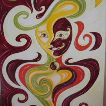 Painting titled "La Femme au profil…" by Cathy Doutault, Original Artwork