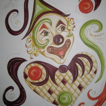 Painting titled "Le Clown fantaisie" by Cathy Doutault, Original Artwork