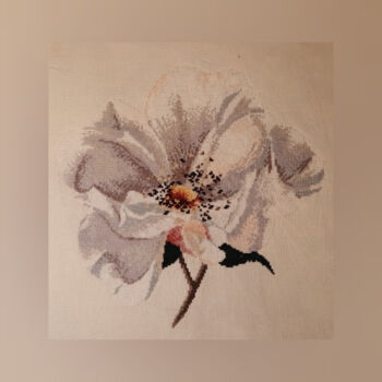 Textile Art titled "Tenderness" by Cozy Corner, Original Artwork, Embroidery Mounted on Wood Stretcher frame