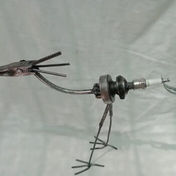 Sculpture titled "Ave ibis" by Cristian Bustos, Original Artwork, Metals