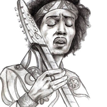 Dessin intitulée "Jimi Hendrix - étude" par Cristina Barbato, Œuvre d'art originale, Graphite
