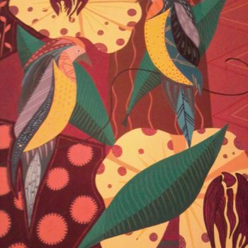 Ζωγραφική με τίτλο "Oiseaux" από Cristina Crouzillard, Αυθεντικά έργα τέχνης, Γκουάς