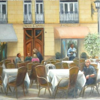 Malerei mit dem Titel "La terraza del rest…" von Cristina Del Rosso, Original-Kunstwerk, Öl