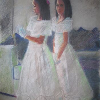 Drawing titled "Flower Girls 1" by Cyril Harris, Original Artwork, Pastel