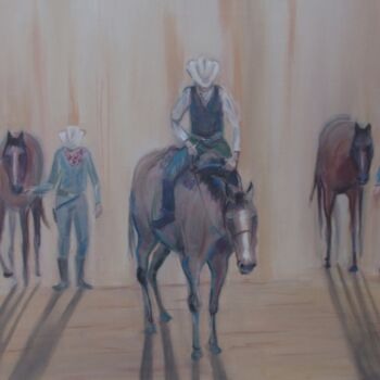 Painting titled "Three cowboys" by Cyril Harris, Original Artwork, Acrylic
