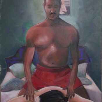 Painting titled "The massage" by Cyril Harris, Original Artwork, Acrylic