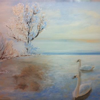 Картина под названием "Lac des cygnes" - D. Bouchard, Подлинное произведение искусства, Масло