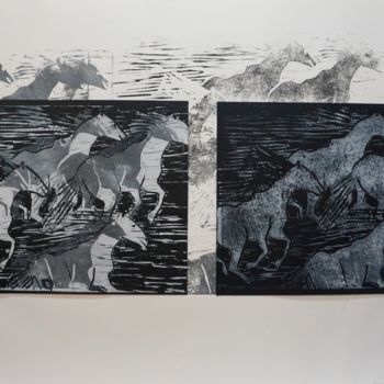 Printmaking titled "chevaux en liberté 1" by Dominique Duhot, Original Artwork, Engraving Mounted on Plexiglass