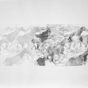 Отпечатки и Гравюры под названием "CHEVAUX EN LIBERTE 4" - Dominique Duhot, Подлинное произведение искусства, гравюра Устано…