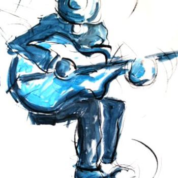 Ζωγραφική με τίτλο "guitare bleue" από Danielle Legendre, Αυθεντικά έργα τέχνης