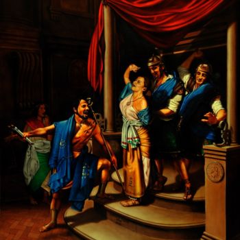 Pittura intitolato "L'euro scaccia la L…" da Stefano D'Acunto, Opera d'arte originale, Olio Montato su Telaio per barella in…