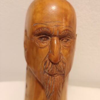 Sculptuur getiteld "Beardo" door Daddy Noob, Origineel Kunstwerk, Hout