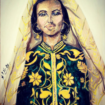 Painting titled "Moroccan bride" by Manar Abou Elaoula (A’M), Original Artwork, Oil Mounted on Wood Stretcher frame