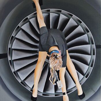 绘画 标题为“Enigmatic Jet Engin…” 由Daheaven Art, 原创艺术品, 油 安装在木质担架架上