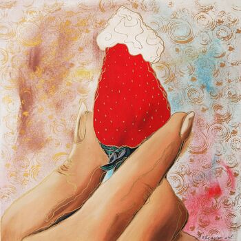 Pintura titulada "Strawberry." por Daheaven Art, Obra de arte original, Oleo Montado en Bastidor de camilla de madera