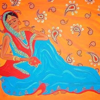 Ζωγραφική με τίτλο "beauté indienne" από Amal B., Αυθεντικά έργα τέχνης