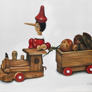 Schilderij getiteld "Il Viaggio di Pinoc…" door Damiano Pizzetti, Origineel Kunstwerk, Olie Gemonteerd op Frame voor houten…