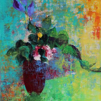 Peinture intitulée "Vase à la Fleur Ble…" par Dana M, Œuvre d'art originale, Acrylique Monté sur Châssis en bois
