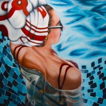 Pintura titulada "WoMaN iN tHe SwiMmi…" por Christina Bilbili, Obra de arte original, Acrílico