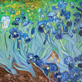 Ζωγραφική με τίτλο "reproduction Iris" από Daniel Ballavoisne, Αυθεντικά έργα τέχνης, Λάδι Τοποθετήθηκε στο Ξύλινο φορείο σκ…