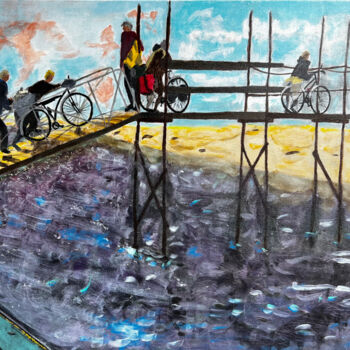 Картина под названием "Texel accès en vélo…" - Daniel Bukō, Подлинное произведение искусства, Акрил Установлен на Деревянная…