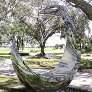 Sculpture titled "Moon Phase#5" by Daniel Kei Wo, Original Artwork, Stainless Steel