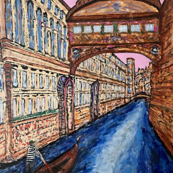 Painting titled "Gondeln in Venedig" by Daniel Pultorak, Original Artwork, Oil Mounted on Wood Stretcher frame