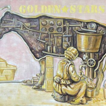 Schilderij getiteld "The Golden Cow" door Daniela Trandafir, Origineel Kunstwerk, Acryl