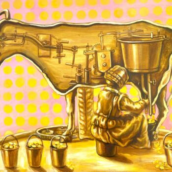 Schilderij getiteld "The Golden Cow 2" door Daniela Trandafir, Origineel Kunstwerk, Acryl