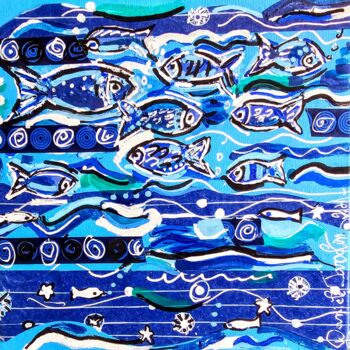 Pintura titulada "Les poissons bleus." por Daniele Jasselin, Obra de arte original, Acrílico Montado en Bastidor de camilla…