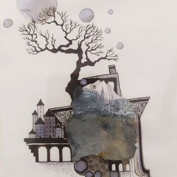Rysunek zatytułowany „Esquif 3” autorstwa Danielle Lequin, Oryginalna praca, Atrament Zamontowany na Szkło