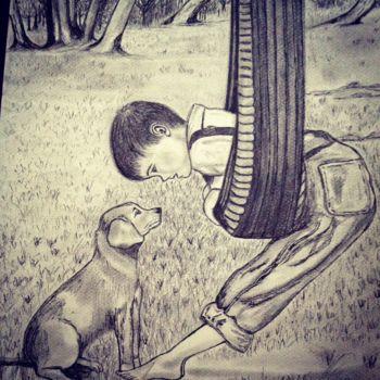 Drawing titled ""The child and his…" by Danygil, Original Artwork, Ballpoint pen