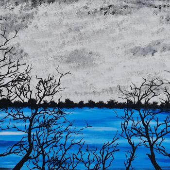 Painting titled "Blue lake 4" by Daniel Urbaník, Original Artwork, Acrylic