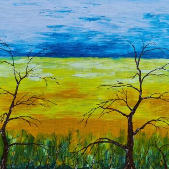 Schilderij getiteld "Trees near the field" door Daniel Urbaník, Origineel Kunstwerk, Olie