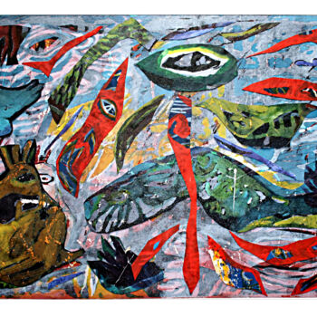 Textile Art titled "Zyklop" by Danjana Brandes, Original Artwork, Watercolor Mounted on Cardboard