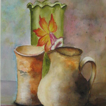 Schilderij getiteld "Vase et poterie ...…" door Dany, Origineel Kunstwerk, Aquarel