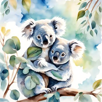 Digital Arts titled "Koala Love" by Danta Albers, Original Artwork, Watercolor