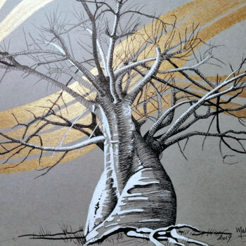Pittura intitolato "Baobab" da Dany Masson, Opera d'arte originale, Inchiostro Montato su Cartone