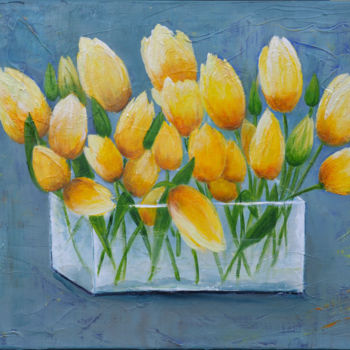 제목이 "Les tulipes jaunes"인 미술작품 Dane로, 원작, 아크릴 나무 들것 프레임에 장착됨