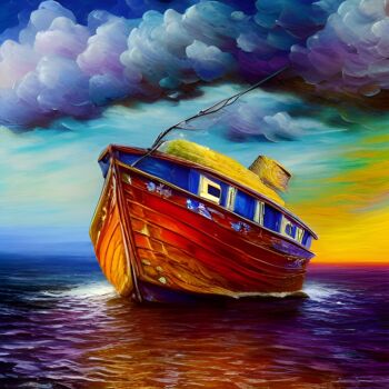 Arte digital titulada "Barca Solitaria" por Danyel Carinzia, Obra de arte original, Pintura Digital