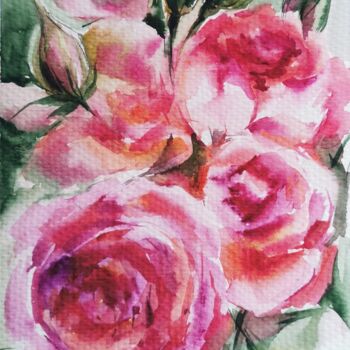 Dessin intitulée "Садовые розы" par Daria Davydova, Œuvre d'art originale, Aquarelle