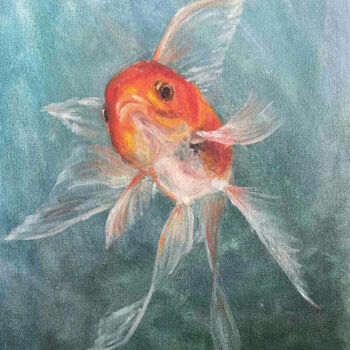 Pintura titulada "Золотая рыбка" por Daria Vozniuk, Obra de arte original, Oleo Montado en Cartulina