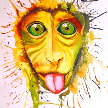 Painting titled "Monkey" by Olha, Original Artwork, Watercolor