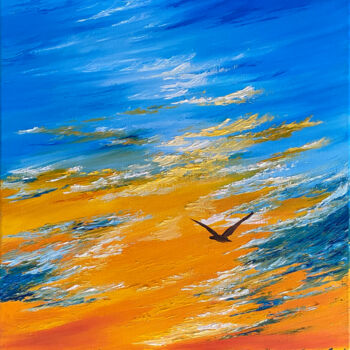Schilderij getiteld "tramonto al mare" door Daria Ceppelli, Origineel Kunstwerk, Olie Gemonteerd op Frame voor houten branca…