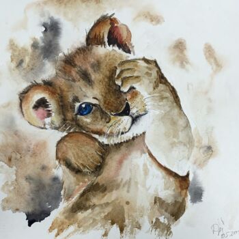 Pintura intitulada "Lion cub" por Daria Kamishanova, Obras de arte originais, Aquarela