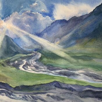 Painting titled "Two river" by Daria Kamishanova, Original Artwork, Watercolor