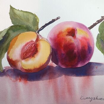 Peinture intitulée "2 red plums" par Daria Kamishanova, Œuvre d'art originale, Aquarelle