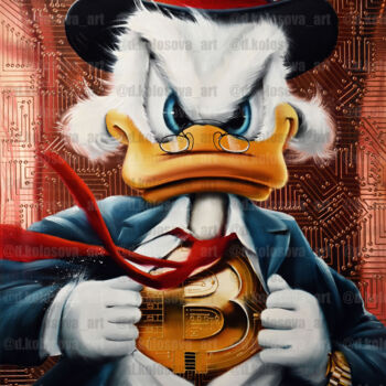 Painting titled "Duck with Bitcoin (…" by Daria Kolosova, Original Artwork, Oil
